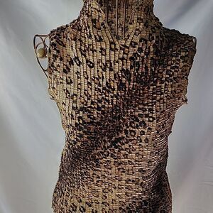 Vintage Crushed Size Small Sleeveless Animal Print Top Notched Mock